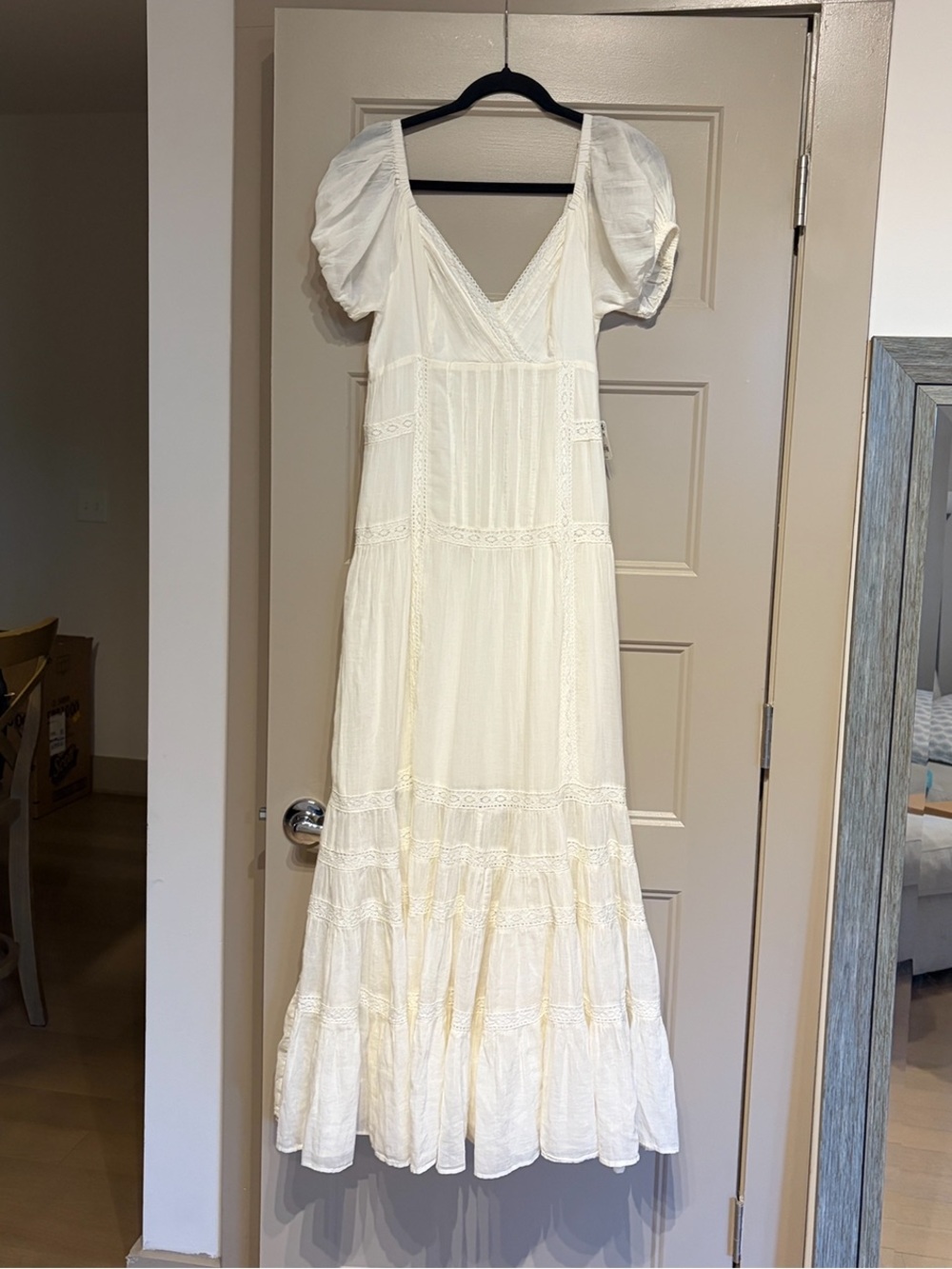 Free People Aura Maxi Dress Ivory White Long Cotton V Neck Flowy Small NEW NWT - Picture 7 of 9